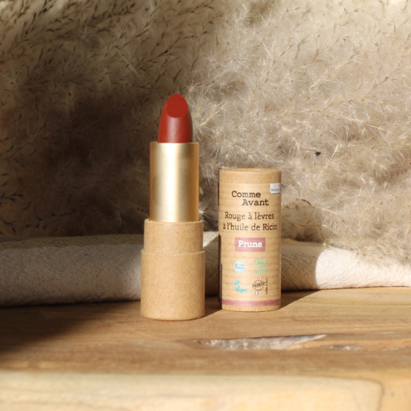 Rouge à lèvres à l'huile de ricin couleur prune de la marque Comme Avant