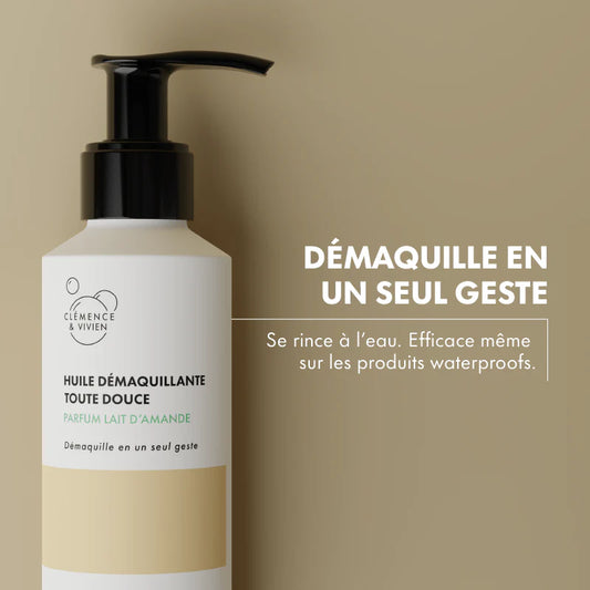 Huile démaquillante parfum lait d'amande de la marque Clémence & Vivien
