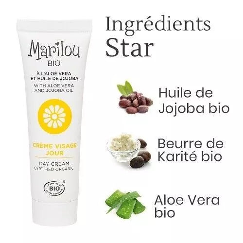 Crème Visage Jour à l'Aloé Vera et Huile de Jojoba de la marque Marilou Bio