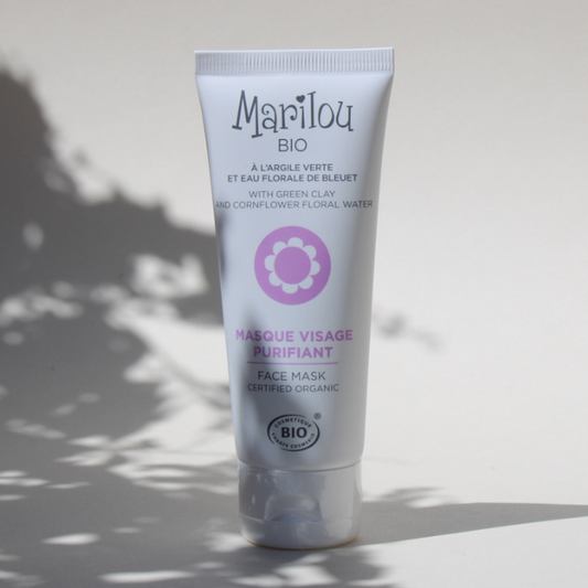 Masque Visage Purifiant à l'Argile Verte et Eau florale de Bleuet de la marque Marilou Bio