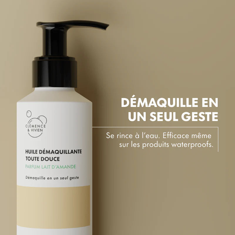 Huile démaquillante parfum lait d'amande de la marque Clémence & Vivien
